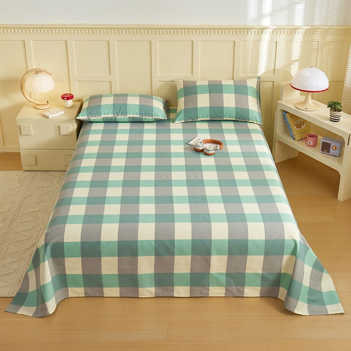 91家纺网 家纺一手货源 找家纺 青泽家纺 2025年新款老粗布床单原棉三枚缎卡老粗布凉席三件套亚麻棉麻床单枕套 绿大格