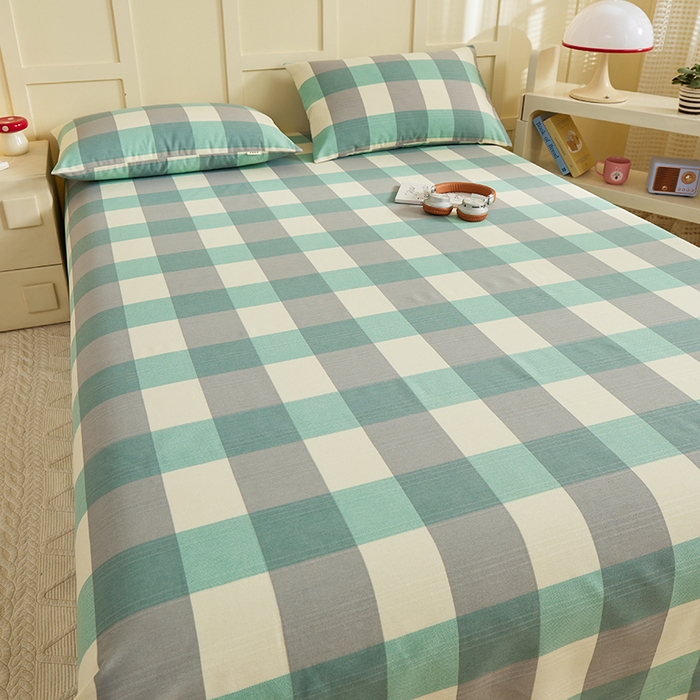 91家纺网 家纺一手货源 找家纺 青泽家纺 2025年新款老粗布床单原棉三枚缎卡老粗布凉席三件套亚麻棉麻床单枕套 绿大格