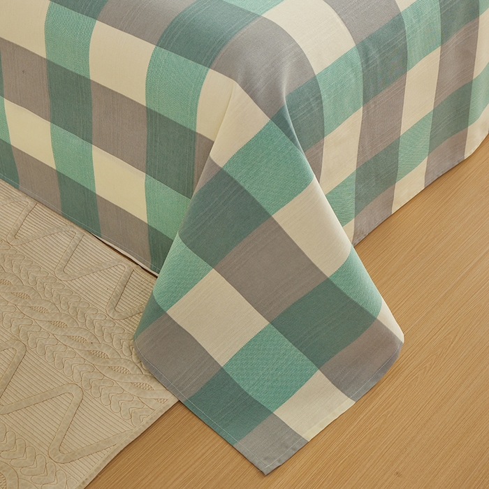 91家纺网 家纺一手货源 找家纺 青泽家纺 2025年新款老粗布床单原棉三枚缎卡老粗布凉席三件套亚麻棉麻床单枕套 绿大格