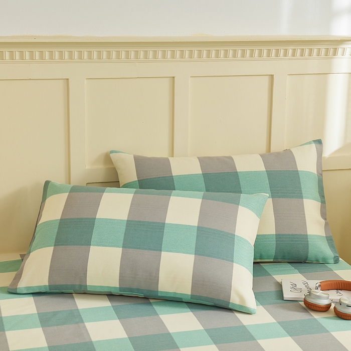 91家纺网 家纺一手货源 找家纺 青泽家纺 2025年新款老粗布床单原棉三枚缎卡老粗布凉席三件套亚麻棉麻床单枕套 绿大格