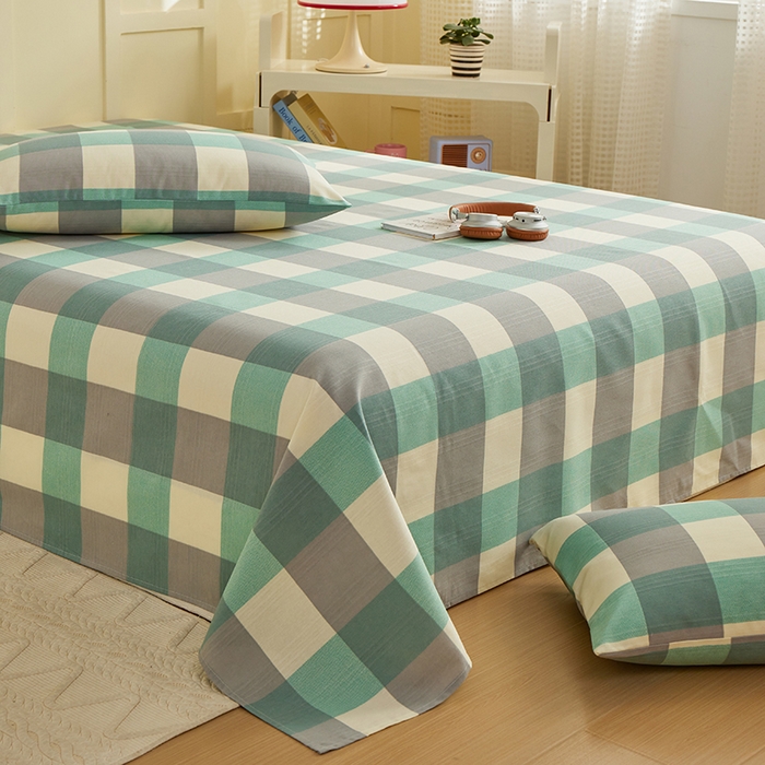 91家纺网 家纺一手货源 找家纺 青泽家纺 2025年新款老粗布床单原棉三枚缎卡老粗布凉席三件套亚麻棉麻床单枕套 绿大格