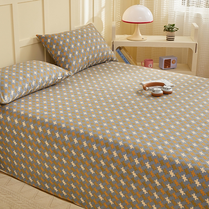 91家纺网 家纺一手货源 找家纺 青泽家纺 2025年新款老粗布床单原棉三枚缎卡老粗布凉席三件套亚麻棉麻床单枕套 迷宫