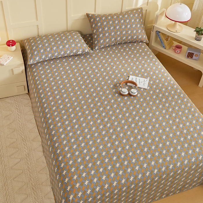 91家纺网 家纺一手货源 找家纺 青泽家纺 2025年新款老粗布床单原棉三枚缎卡老粗布凉席三件套亚麻棉麻床单枕套 迷宫