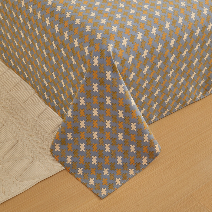 91家纺网 家纺一手货源 找家纺 青泽家纺 2025年新款老粗布床单原棉三枚缎卡老粗布凉席三件套亚麻棉麻床单枕套 迷宫