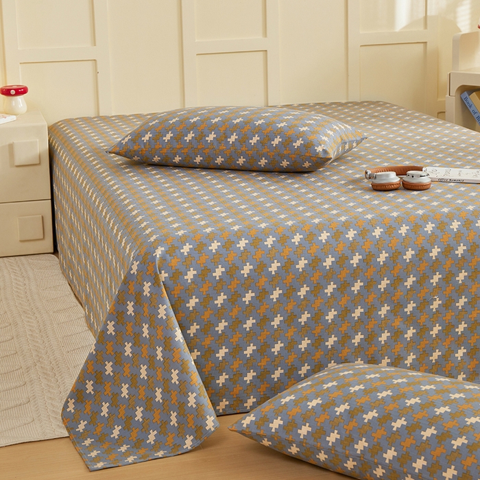 91家纺网 家纺一手货源 找家纺 青泽家纺 2025年新款老粗布床单原棉三枚缎卡老粗布凉席三件套亚麻棉麻床单枕套 迷宫