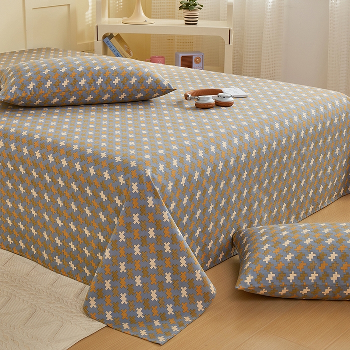 91家纺网 家纺一手货源 找家纺 青泽家纺 2025年新款老粗布床单原棉三枚缎卡老粗布凉席三件套亚麻棉麻床单枕套 迷宫