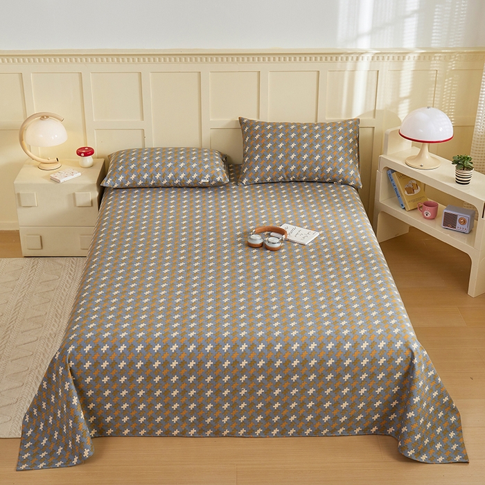 91家纺网 家纺一手货源 找家纺 青泽家纺 2025年新款老粗布床单原棉三枚缎卡老粗布凉席三件套亚麻棉麻床单枕套 迷宫