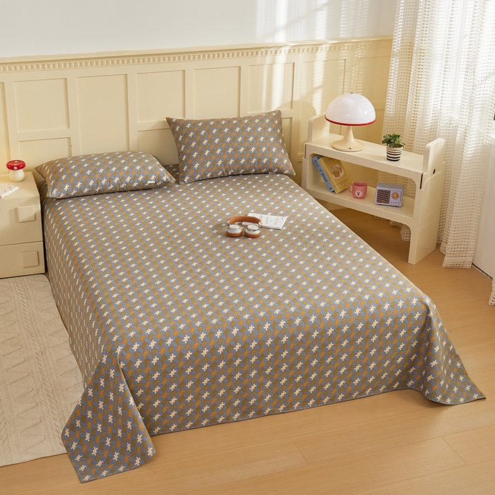 91家纺网 家纺一手货源 找家纺 青泽家纺 2025年新款老粗布床单原棉三枚缎卡老粗布凉席三件套亚麻棉麻床单枕套 迷宫