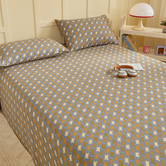 91家纺网 家纺一手货源 找家纺 青泽家纺 2025年新款老粗布床单原棉三枚缎卡老粗布凉席三件套亚麻棉麻床单枕套 迷宫