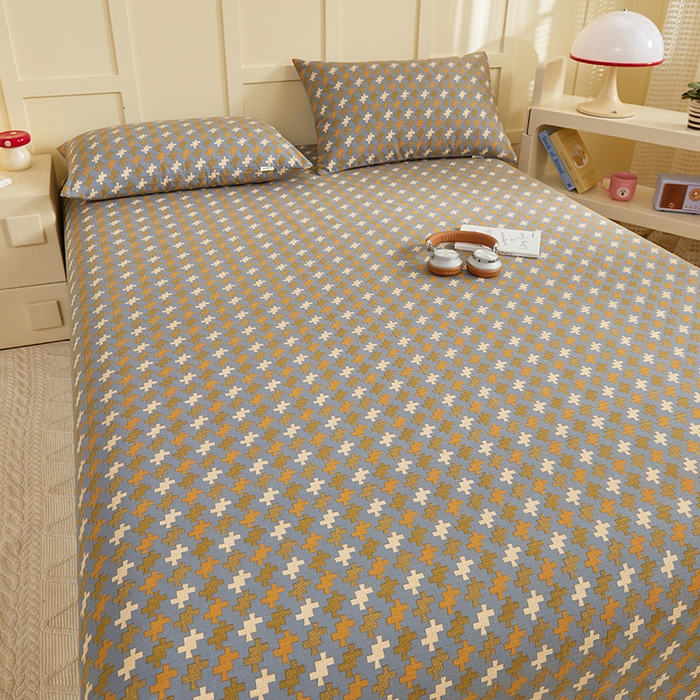 91家纺网 家纺一手货源 找家纺 青泽家纺 2025年新款老粗布床单原棉三枚缎卡老粗布凉席三件套亚麻棉麻床单枕套 迷宫