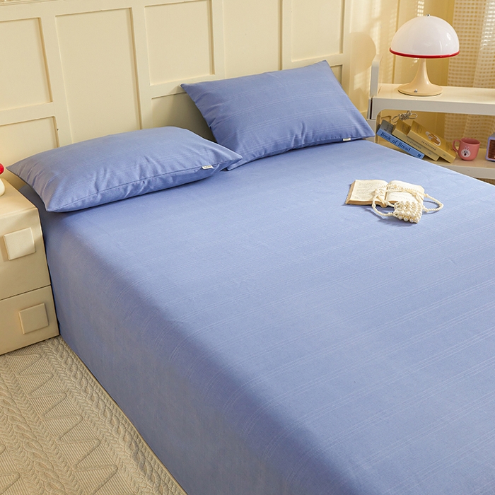 91家纺网 家纺一手货源 找家纺 青泽家纺 2025年新款老粗布床单原棉三枚缎卡老粗布凉席三件套亚麻棉麻床单枕套 深海蓝