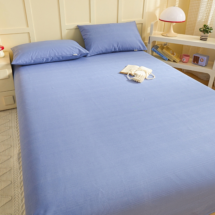 91家纺网 家纺一手货源 找家纺 青泽家纺 2025年新款老粗布床单原棉三枚缎卡老粗布凉席三件套亚麻棉麻床单枕套 深海蓝