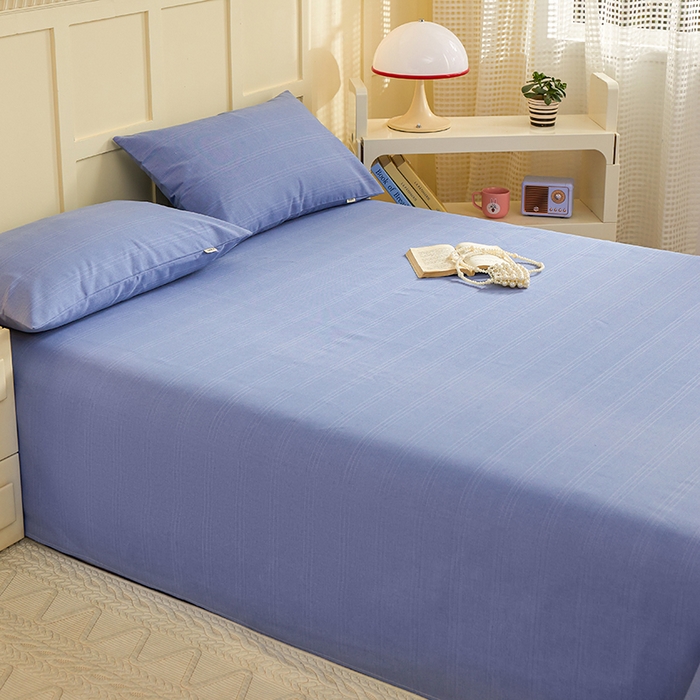 91家纺网 家纺一手货源 找家纺 青泽家纺 2025年新款老粗布床单原棉三枚缎卡老粗布凉席三件套亚麻棉麻床单枕套 深海蓝