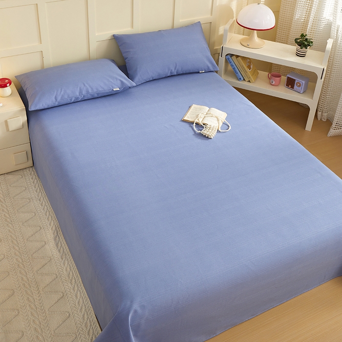 91家纺网 家纺一手货源 找家纺 青泽家纺 2025年新款老粗布床单原棉三枚缎卡老粗布凉席三件套亚麻棉麻床单枕套 深海蓝