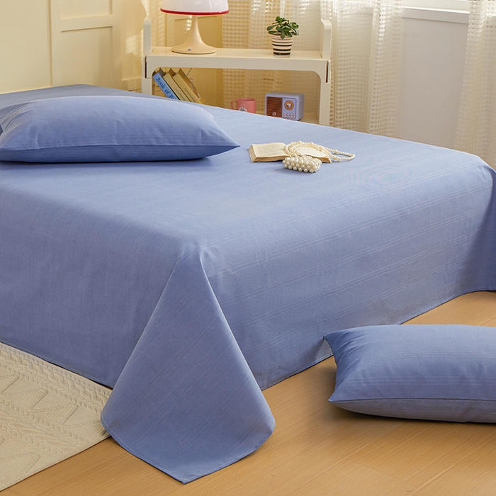 91家纺网 家纺一手货源 找家纺 青泽家纺 2025年新款老粗布床单原棉三枚缎卡老粗布凉席三件套亚麻棉麻床单枕套 深海蓝