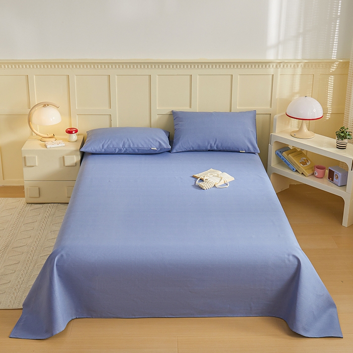 91家纺网 家纺一手货源 找家纺 青泽家纺 2025年新款老粗布床单原棉三枚缎卡老粗布凉席三件套亚麻棉麻床单枕套 深海蓝