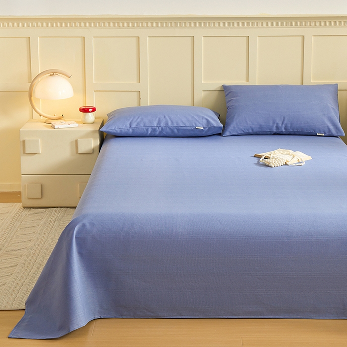 91家纺网 家纺一手货源 找家纺 青泽家纺 2025年新款老粗布床单原棉三枚缎卡老粗布凉席三件套亚麻棉麻床单枕套 深海蓝