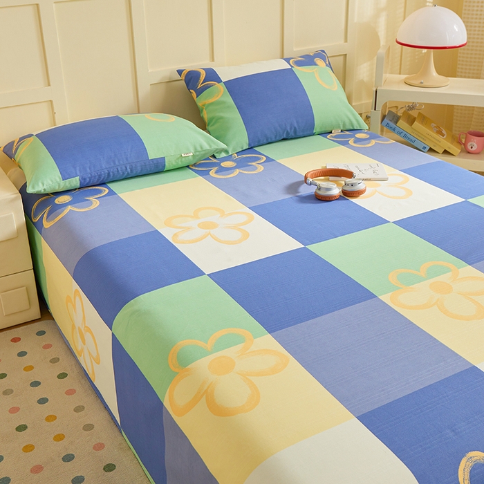 91家纺网 家纺一手货源 找家纺 青泽家纺 2025年新款老粗布床单原棉三枚缎卡老粗布凉席三件套亚麻棉麻床单枕套 时光花语