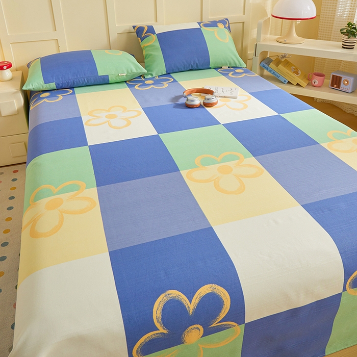 91家纺网 家纺一手货源 找家纺 青泽家纺 2025年新款老粗布床单原棉三枚缎卡老粗布凉席三件套亚麻棉麻床单枕套 时光花语