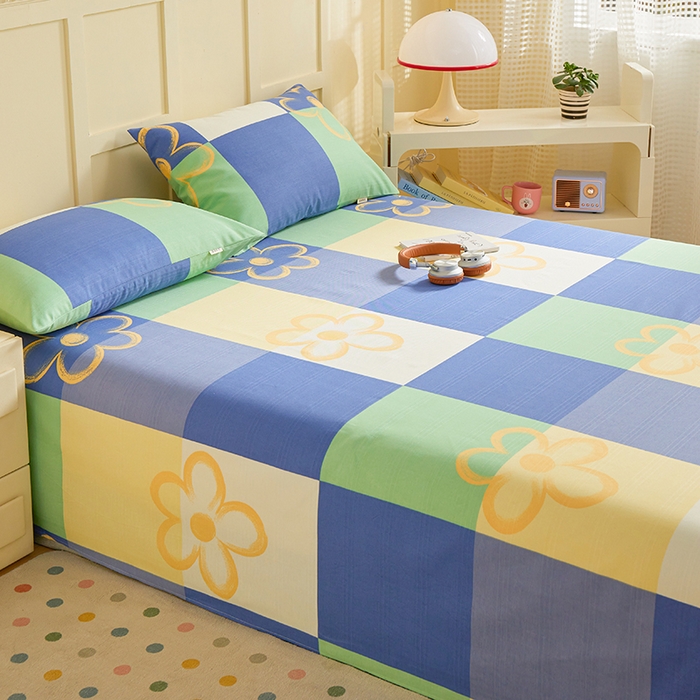 91家纺网 家纺一手货源 找家纺 青泽家纺 2025年新款老粗布床单原棉三枚缎卡老粗布凉席三件套亚麻棉麻床单枕套 时光花语