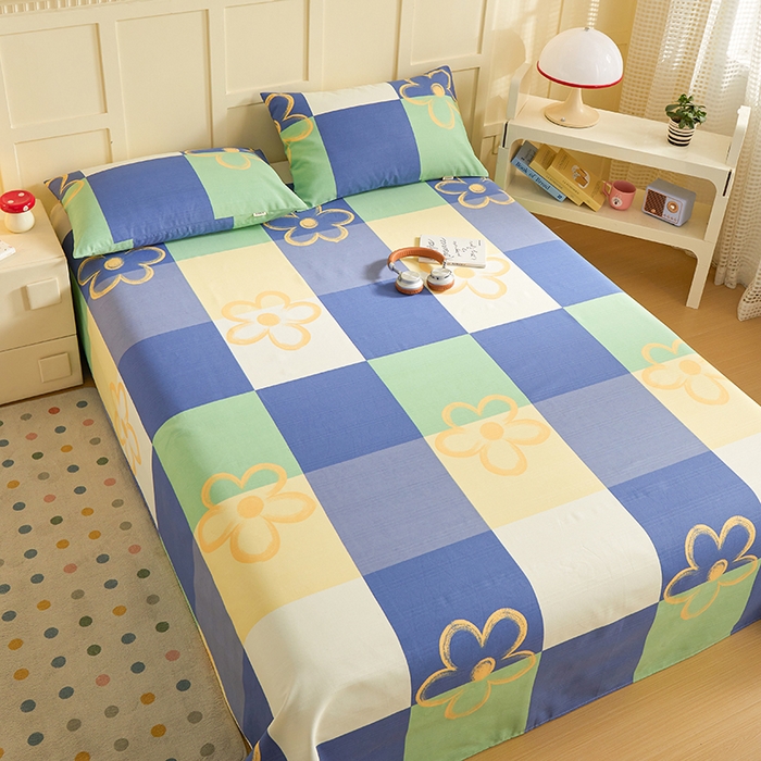 91家纺网 家纺一手货源 找家纺 青泽家纺 2025年新款老粗布床单原棉三枚缎卡老粗布凉席三件套亚麻棉麻床单枕套 时光花语