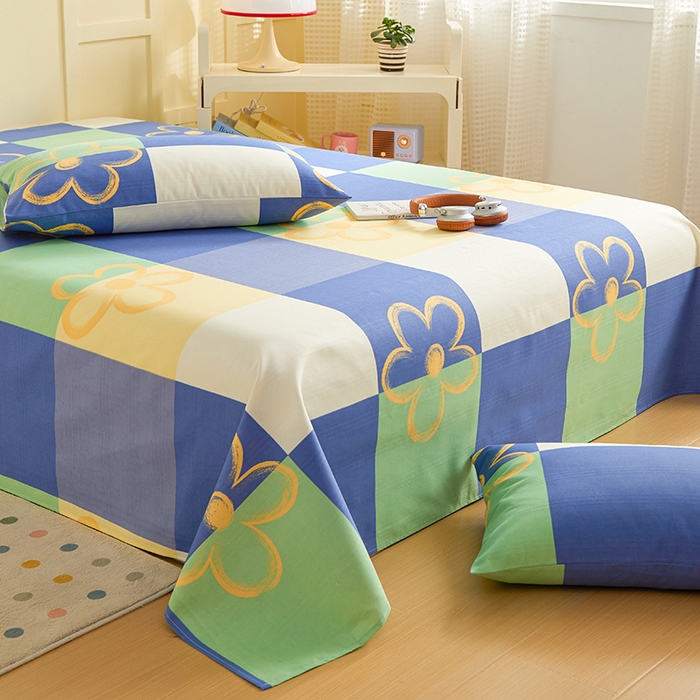 91家纺网 家纺一手货源 找家纺 青泽家纺 2025年新款老粗布床单原棉三枚缎卡老粗布凉席三件套亚麻棉麻床单枕套 时光花语