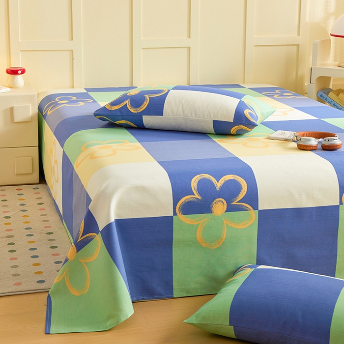 91家纺网 家纺一手货源 找家纺 青泽家纺 2025年新款老粗布床单原棉三枚缎卡老粗布凉席三件套亚麻棉麻床单枕套 时光花语