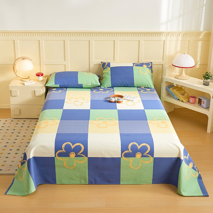 91家纺网 家纺一手货源 找家纺 青泽家纺 2025年新款老粗布床单原棉三枚缎卡老粗布凉席三件套亚麻棉麻床单枕套 时光花语