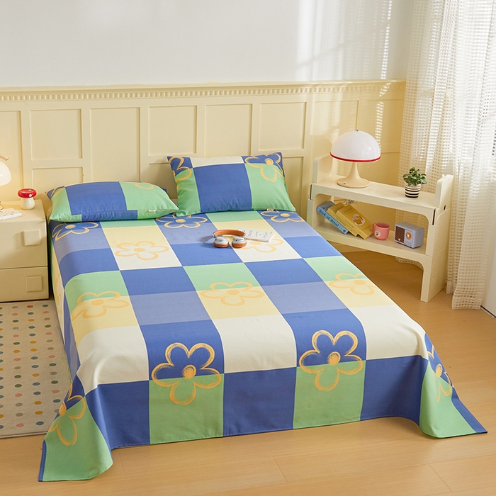 91家纺网 家纺一手货源 找家纺 青泽家纺 2025年新款老粗布床单原棉三枚缎卡老粗布凉席三件套亚麻棉麻床单枕套 时光花语