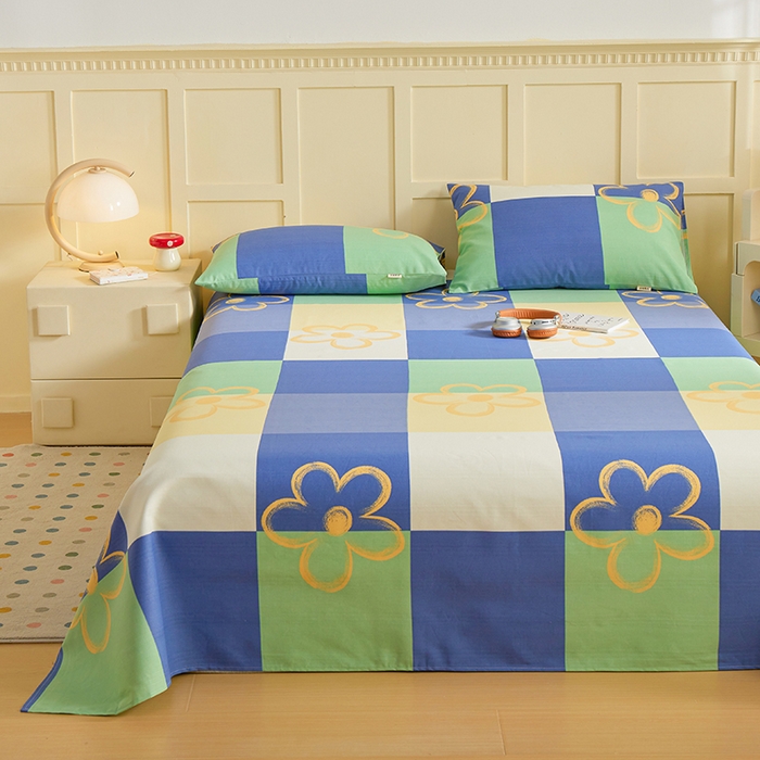 91家纺网 家纺一手货源 找家纺 青泽家纺 2025年新款老粗布床单原棉三枚缎卡老粗布凉席三件套亚麻棉麻床单枕套 时光花语