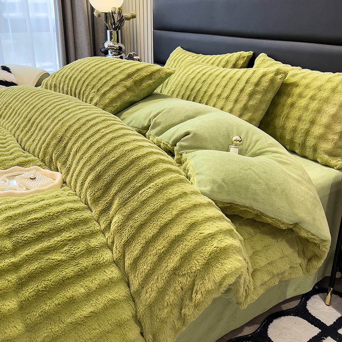 摩妮卡 2025新款加厚大泡泡兔毛牛奶绒四件套 暗苔绿