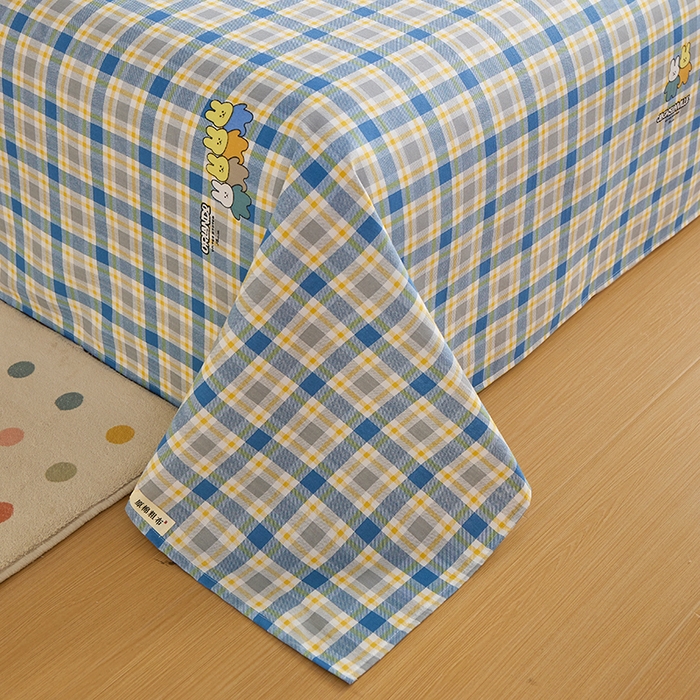 91家纺网 家纺一手货源 找家纺 青泽家纺 2025年新款老粗布床单原棉三枚缎卡老粗布凉席三件套亚麻棉麻床单枕套 小熊彩格