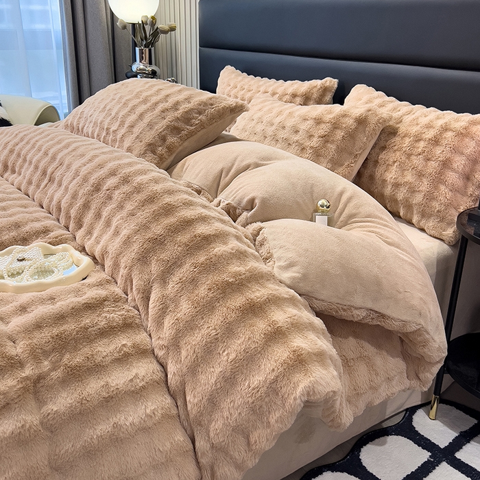 摩妮卡 2025新款加厚大泡泡兔毛牛奶绒四件套 伽罗咖