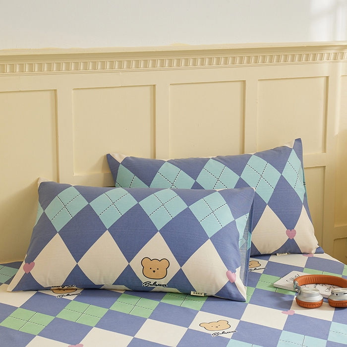 91家纺网 家纺一手货源 找家纺 青泽家纺 2025年新款老粗布床单原棉三枚缎卡老粗布凉席三件套亚麻棉麻床单枕套 小熊棱格