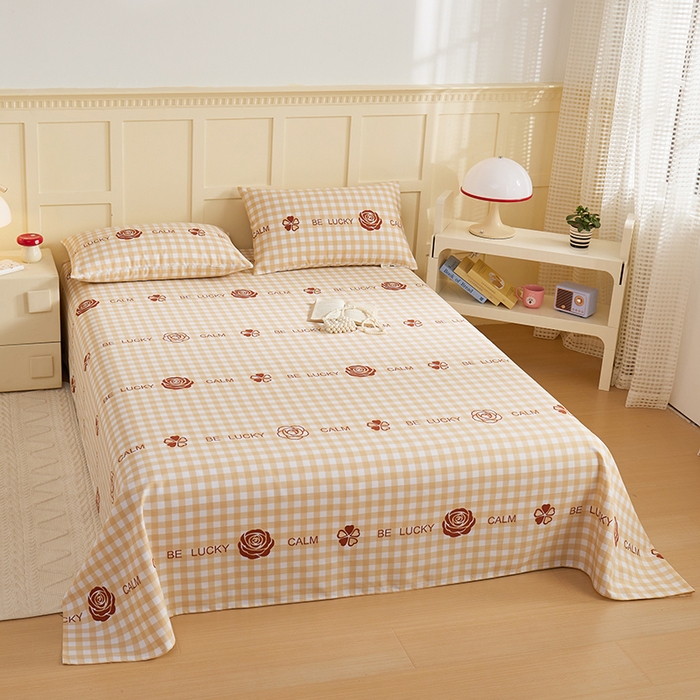 91家纺网 家纺一手货源 找家纺 青泽家纺 2025年新款老粗布床单原棉三枚缎卡老粗布凉席三件套亚麻棉麻床单枕套 幸运格