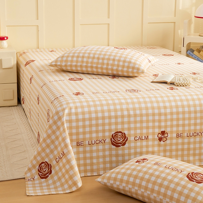 91家纺网 家纺一手货源 找家纺 青泽家纺 2025年新款老粗布床单原棉三枚缎卡老粗布凉席三件套亚麻棉麻床单枕套 幸运格