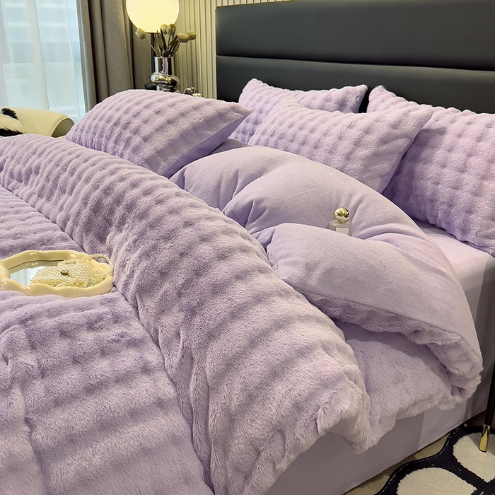 摩妮卡 2025新款加厚大泡泡兔毛牛奶绒四件套 槿紫