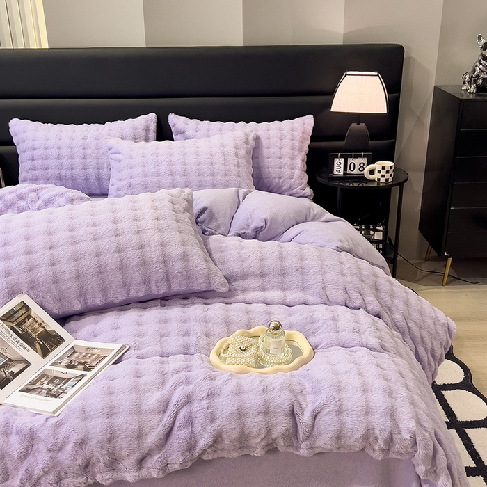 91家纺网 家纺一手货源 找家纺 摩妮卡 2025新款加厚大泡泡兔毛牛奶绒四件套 槿紫