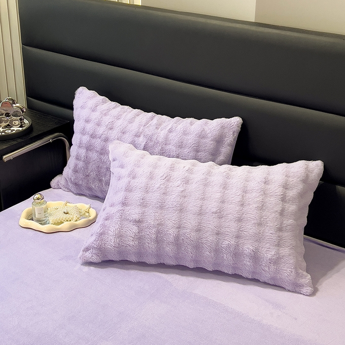 91家纺网 家纺一手货源 找家纺 摩妮卡 2025新款加厚大泡泡兔毛牛奶绒四件套 槿紫