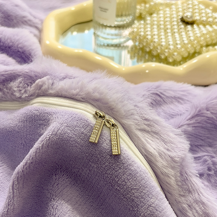 91家纺网 家纺一手货源 找家纺 摩妮卡 2025新款加厚大泡泡兔毛牛奶绒四件套 槿紫