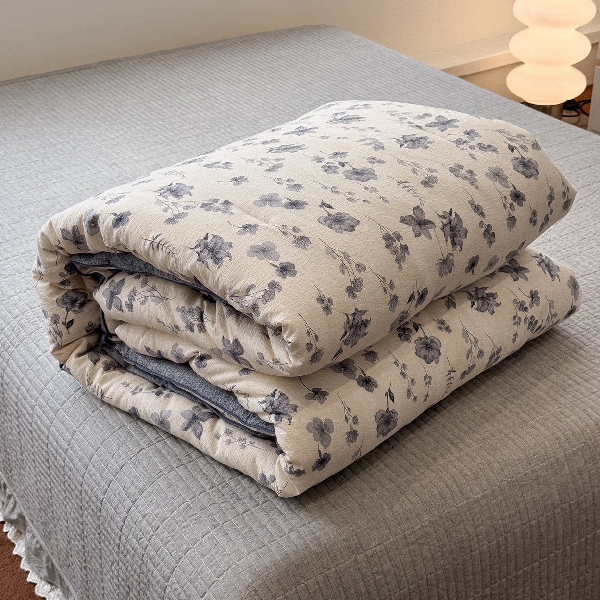 91家纺网 家纺一手货源 找家纺 一加一 2025新款双层纱印花大豆抗菌冬被被子被芯 季野