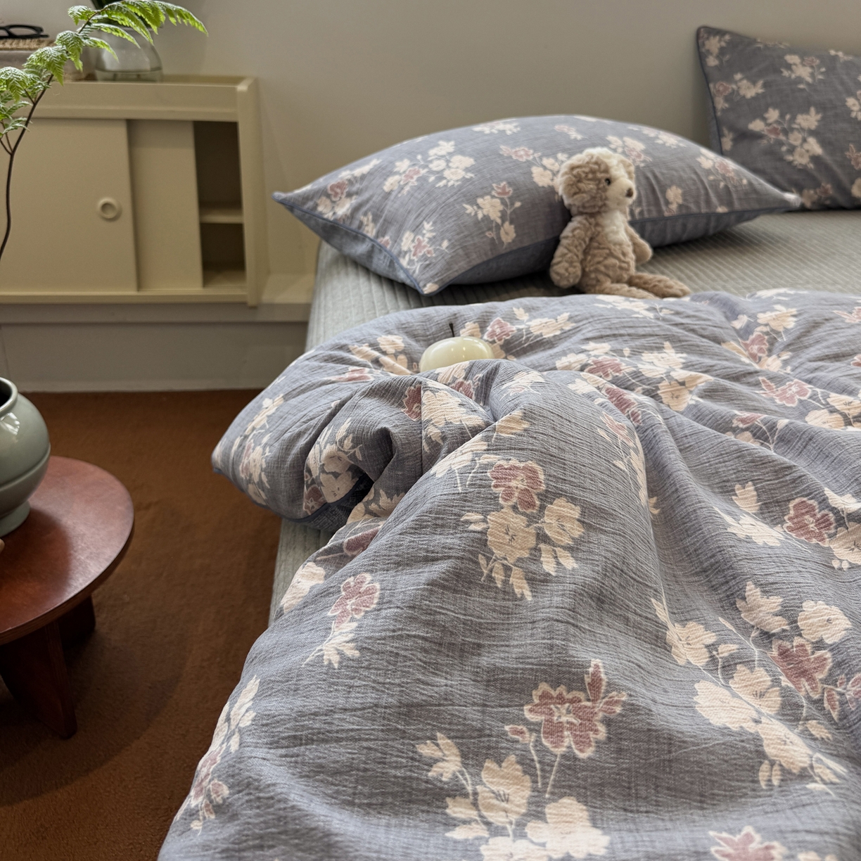 91家纺网 家纺一手货源 找家纺 一加一 2025新款双层纱印花大豆抗菌冬被被子被芯 晴云