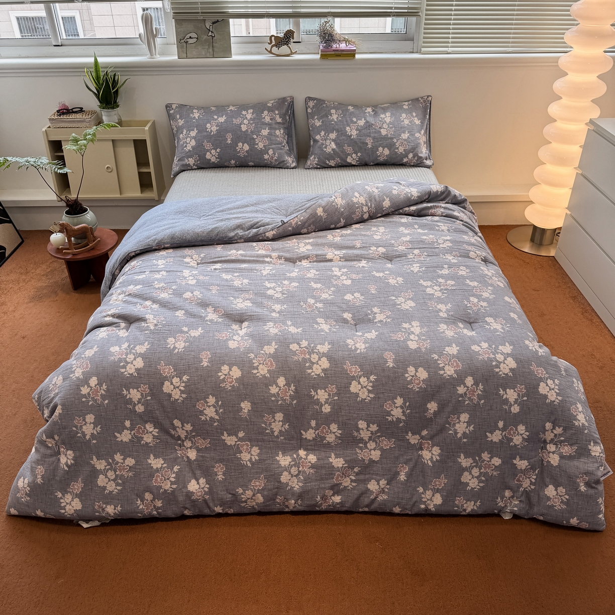 91家纺网 家纺一手货源 找家纺 一加一 2025新款双层纱印花大豆抗菌冬被被子被芯 晴云