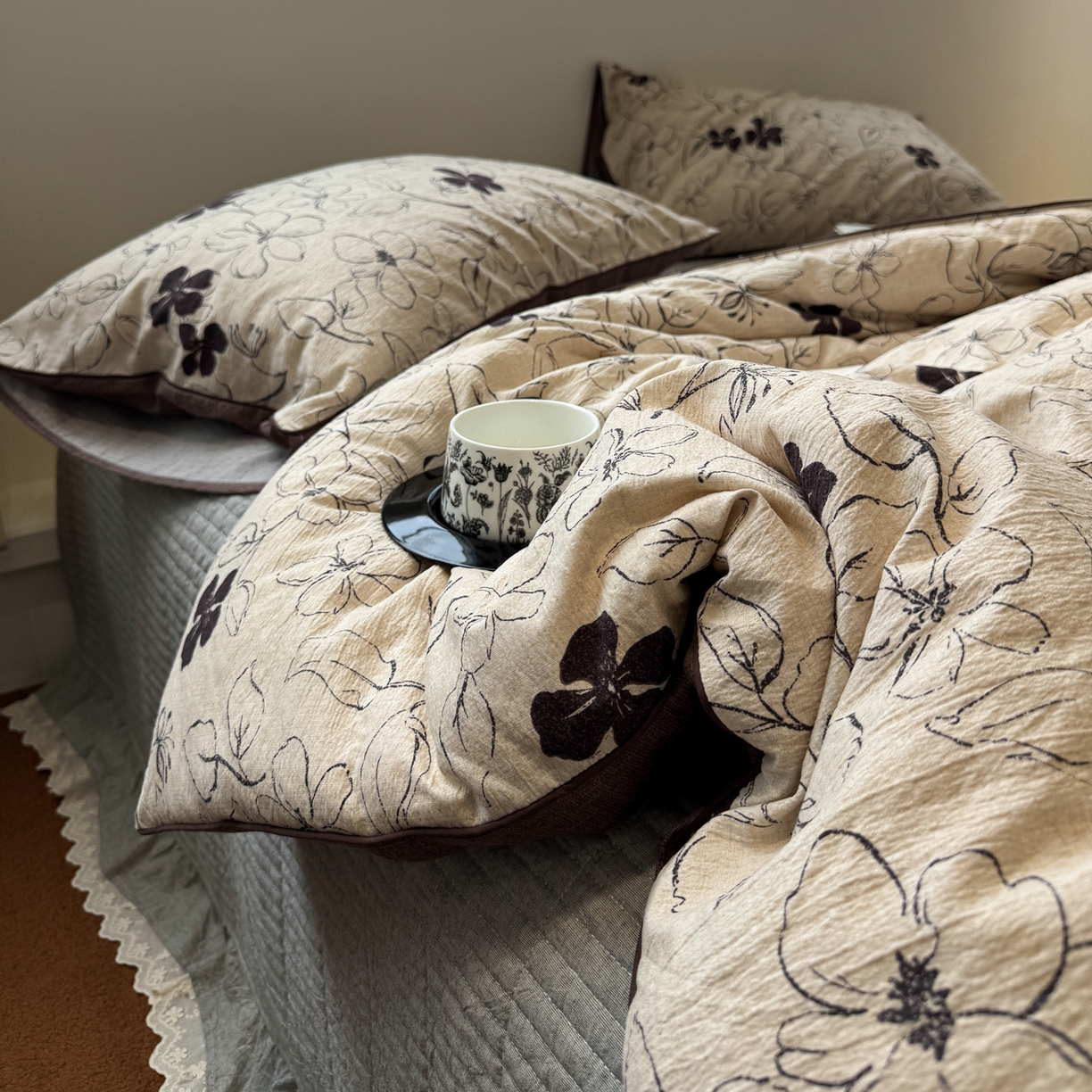 91家纺网 家纺一手货源 找家纺 一加一 2025新款双层纱印花大豆抗菌冬被被子被芯 织意