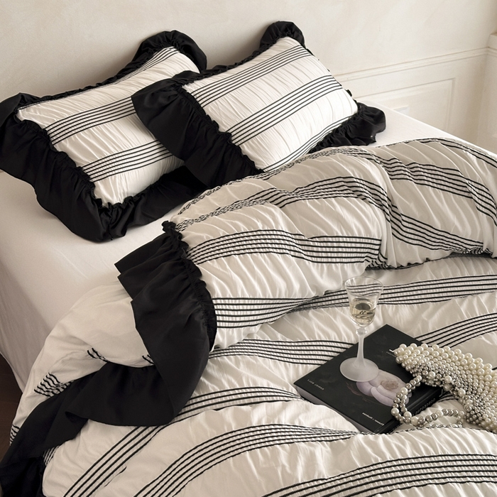 91家纺网 家纺一手货源 找家纺 （总）千希家纺 2025新款色织提花条纹泡泡纱四件套-莫奈庄园