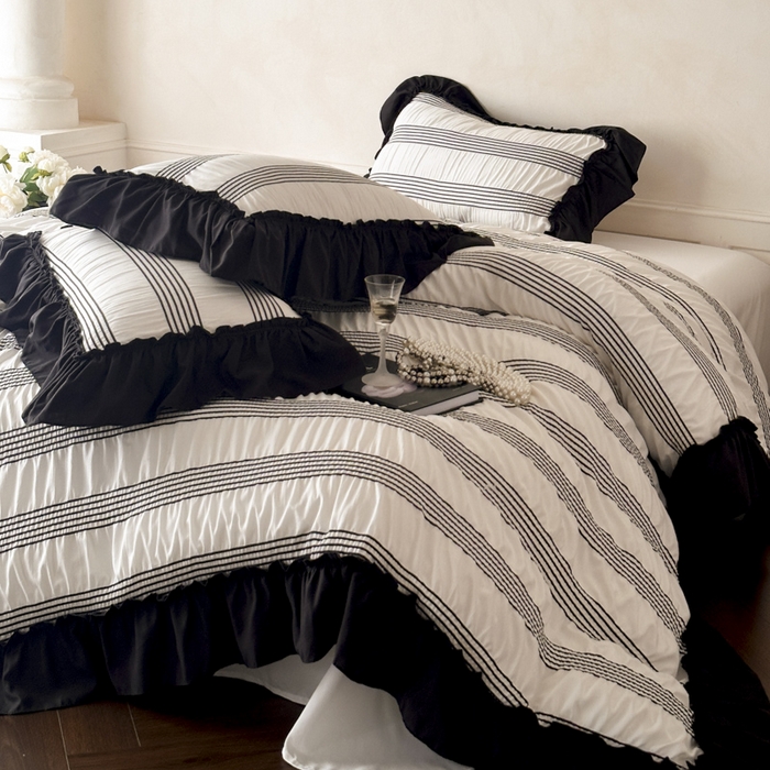 91家纺网 家纺一手货源 找家纺 （总）千希家纺 2025新款色织提花条纹泡泡纱四件套-莫奈庄园