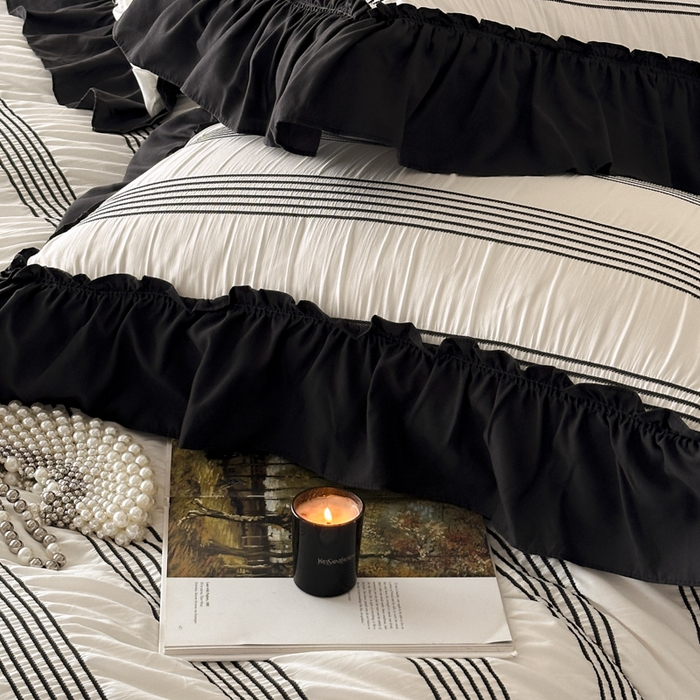 91家纺网 家纺一手货源 找家纺 （总）千希家纺 2025新款色织提花条纹泡泡纱四件套-莫奈庄园