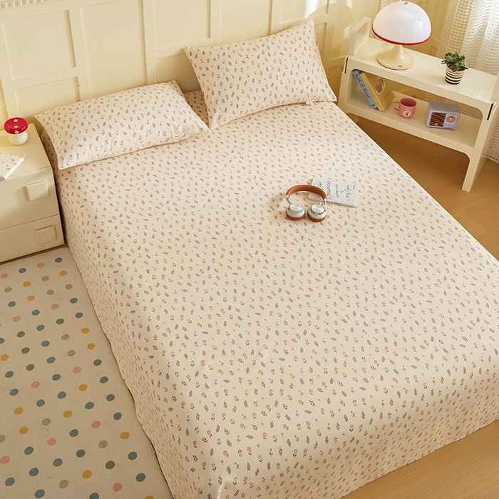 91家纺网 家纺一手货源 找家纺 青泽家纺 2025年新款老粗布床单原棉三枚缎卡老粗布凉席三件套亚麻棉麻床单枕套 絮语