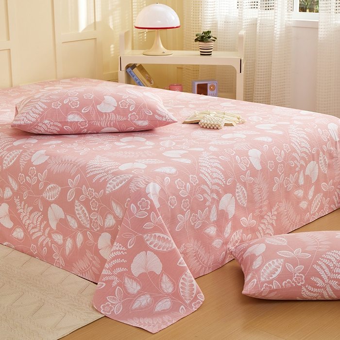 91家纺网 家纺一手货源 找家纺 青泽家纺 2025年新款老粗布床单原棉三枚缎卡老粗布凉席三件套亚麻棉麻床单枕套 叶落