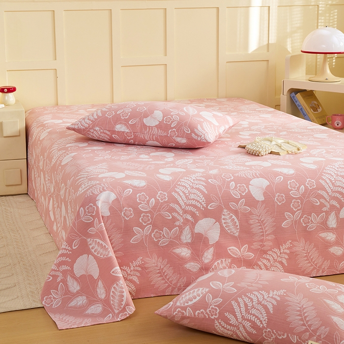 91家纺网 家纺一手货源 找家纺 青泽家纺 2025年新款老粗布床单原棉三枚缎卡老粗布凉席三件套亚麻棉麻床单枕套 叶落